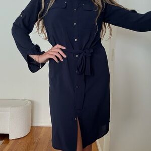 Calvin Klein Navy Long Sleeve Dress